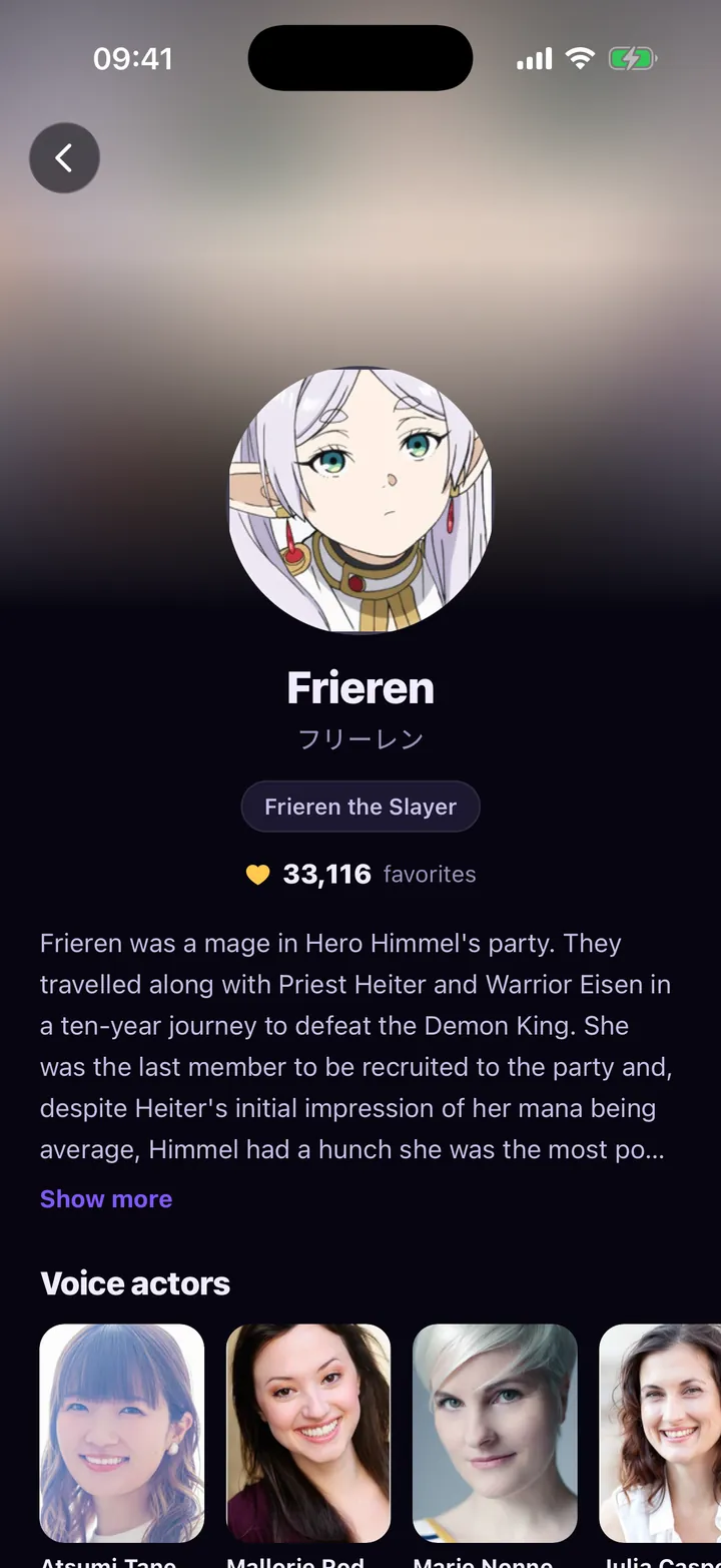 Frieren’s character page: favourites, about and voice actors